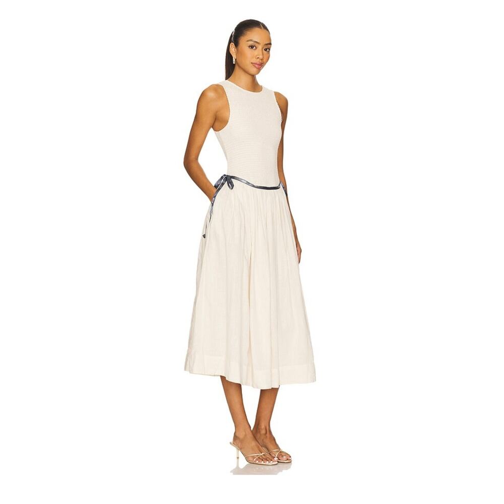 NWT Free People Nightingale Seersucker Midi Dress Ivory Ribbon Tie | Small